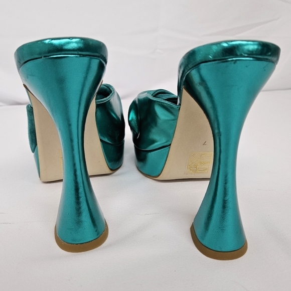Jeffrey Campbell Hollyweird Platform Metallic Shine Heels In Emerald Size 7 - Picture 7 of 9
